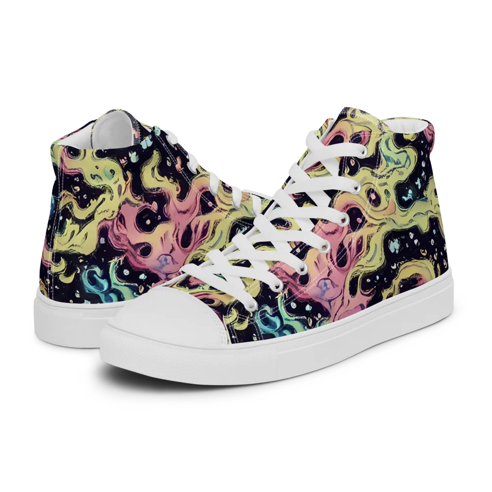 Neon Ink Tide on Women's High Top Canvas Shoes — Left