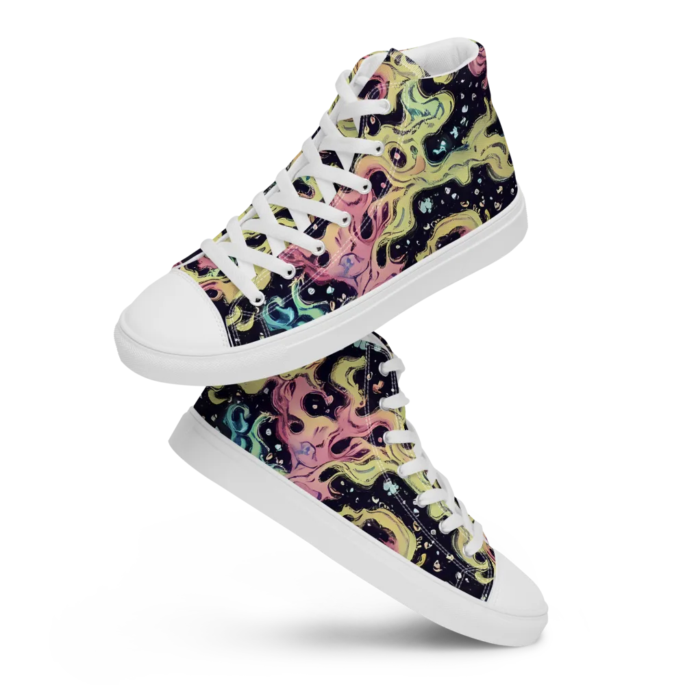 Neon Ink Tide on Women's High Top Canvas Shoes — Front