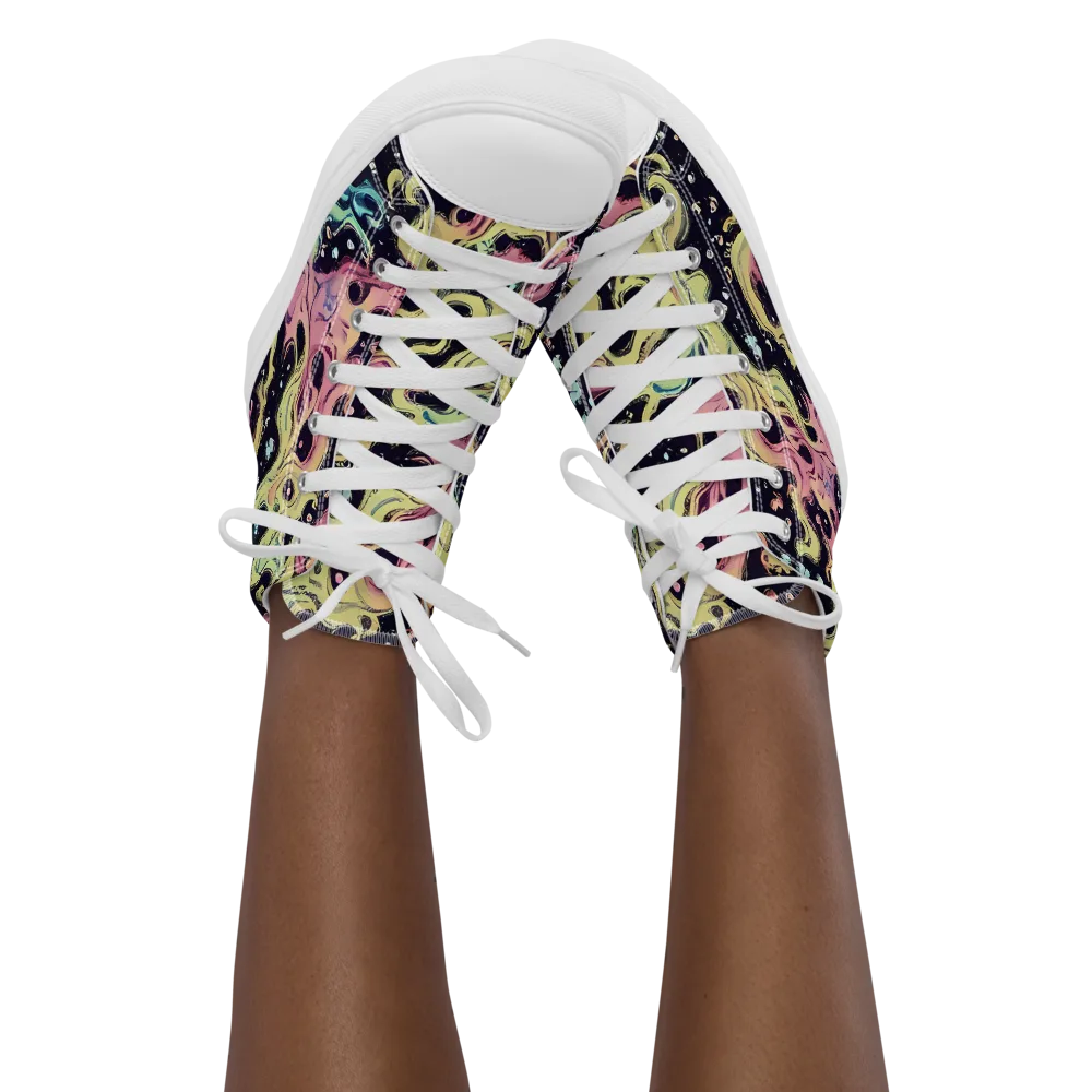 Neon Ink Tide on Women's High Top Canvas Shoes — Front