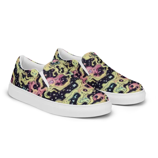 Neon Ink Tide on a Men's Slip-On Canvas Shoes