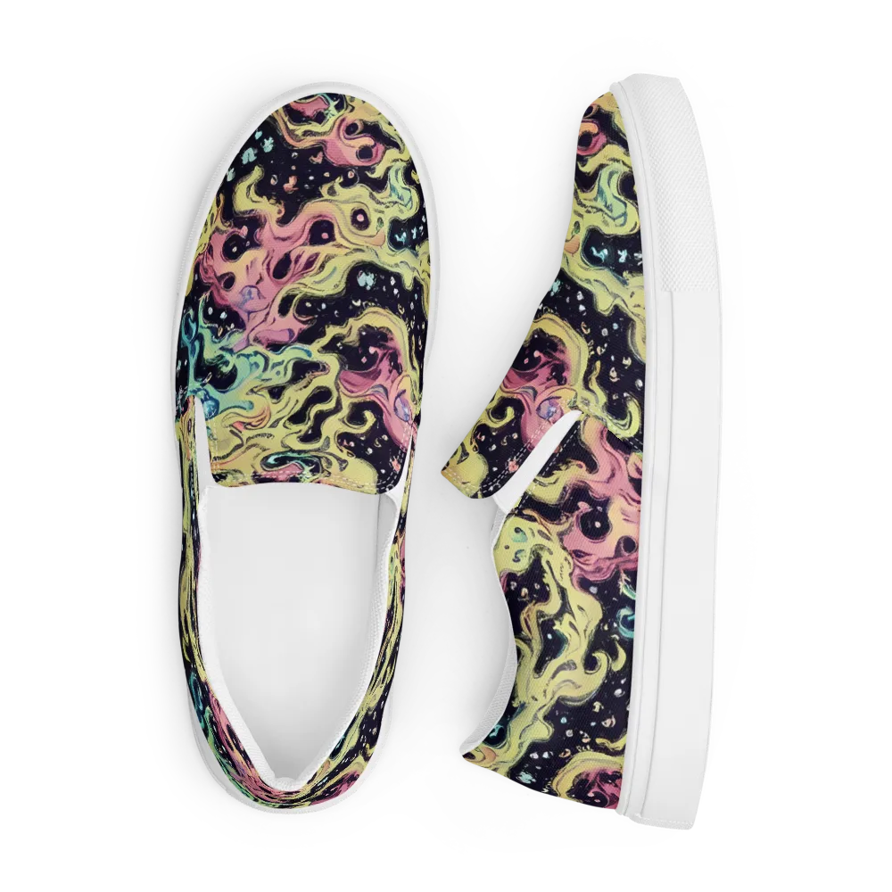 Neon Ink Tide on Men's Slip-On Canvas Shoes — Front