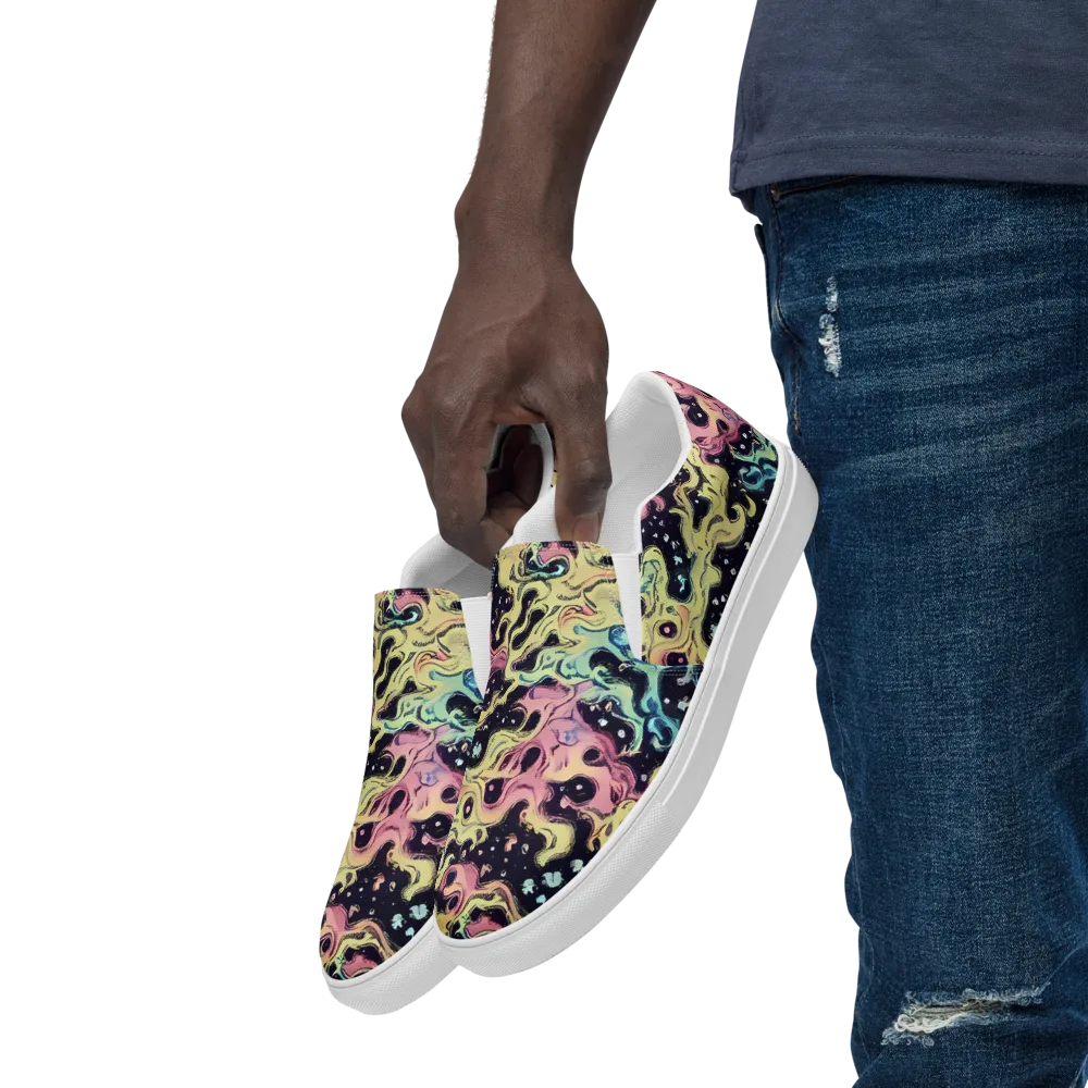 Neon Ink Tide on Men's Slip-On Canvas Shoes — Left Front