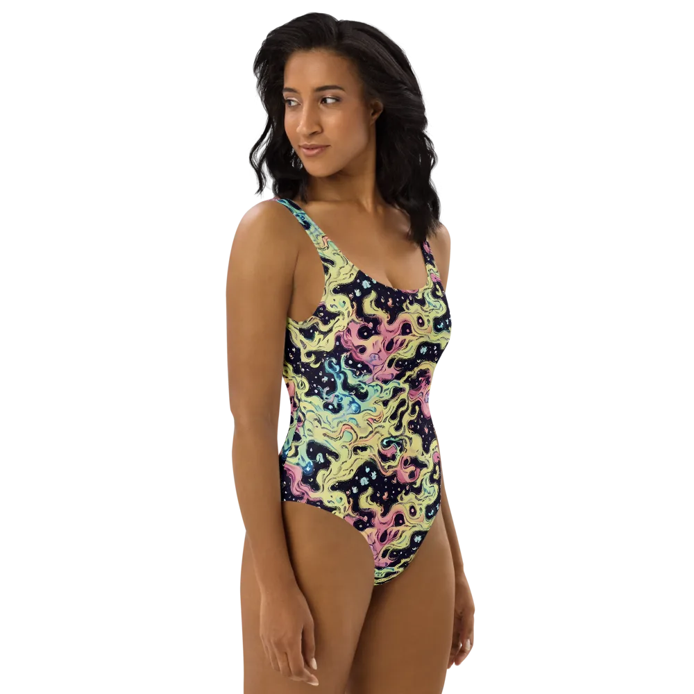Neon Ink Tide on One-Piece Swimsuit — Right