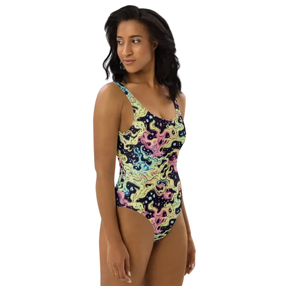 Neon Ink Tide on One-Piece Swimsuit — Right