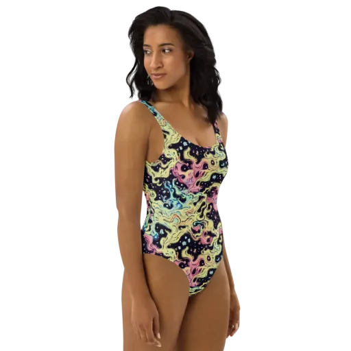Neon Ink Tide on a One-Piece Swimsuit