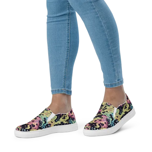 Neon Ink Tide on a Women's Slip-On Canvas Shoes