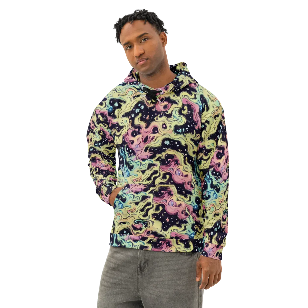 Neon Ink Tide on Cotton Hoodie — Left Front