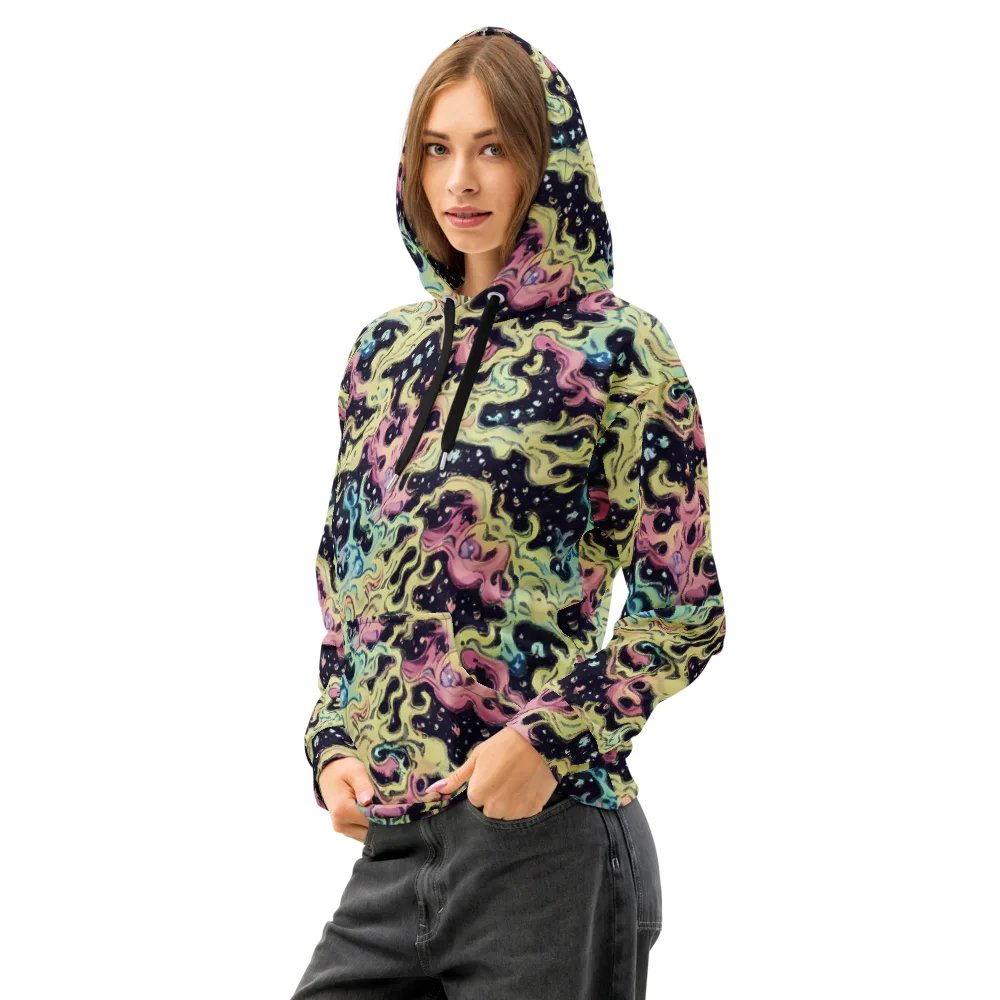 Neon Ink Tide on Cotton Hoodie — Left Front