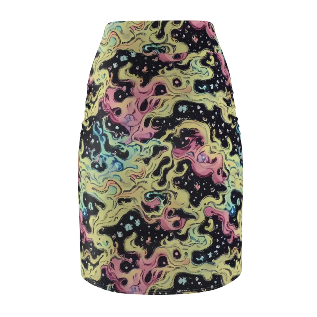 Neon Ink Tide on Pencil Skirt — Back