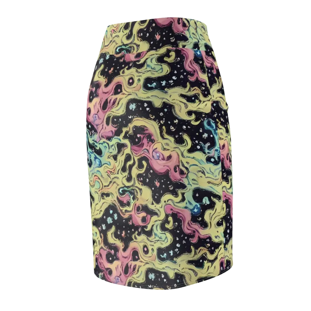Neon Ink Tide on Pencil Skirt — Back Side