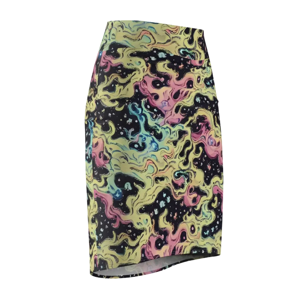 Neon Ink Tide on Pencil Skirt — Front Side