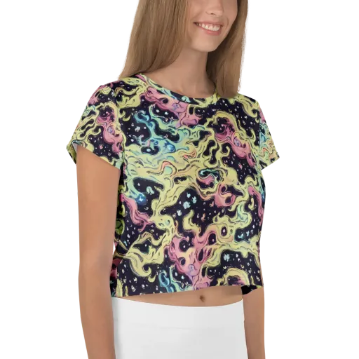 Neon Ink Tide on a Crop Tee