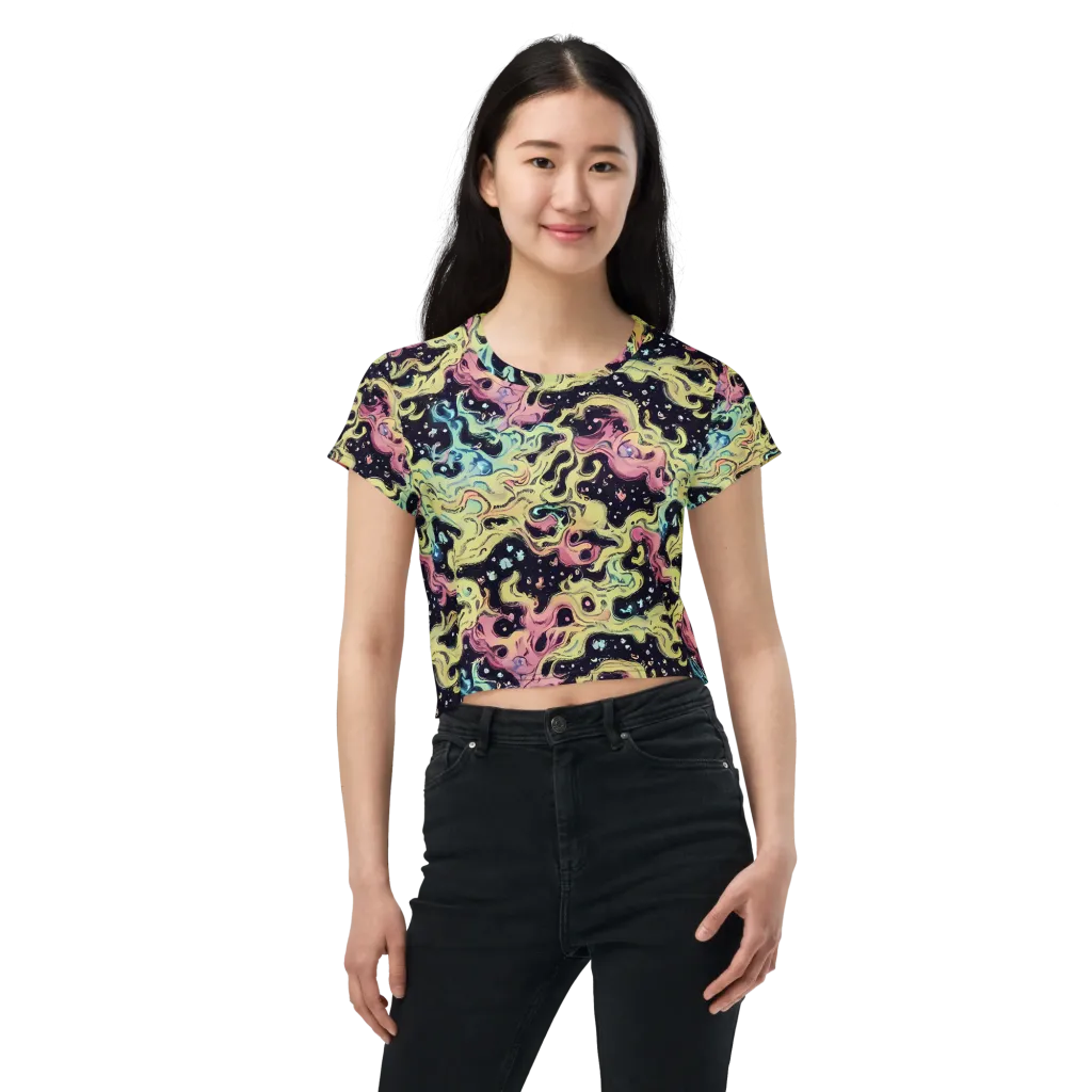 Neon Ink Tide on Crop Tee — Front
