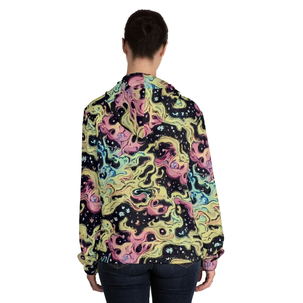 Neon Ink Tide on Women's Full-Zip Hoodie — Back On Person