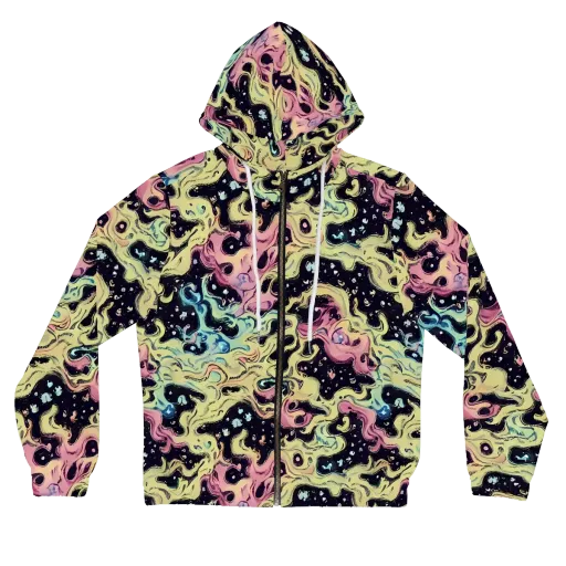 Neon Ink Tide on a Women's Full-Zip Hoodie
