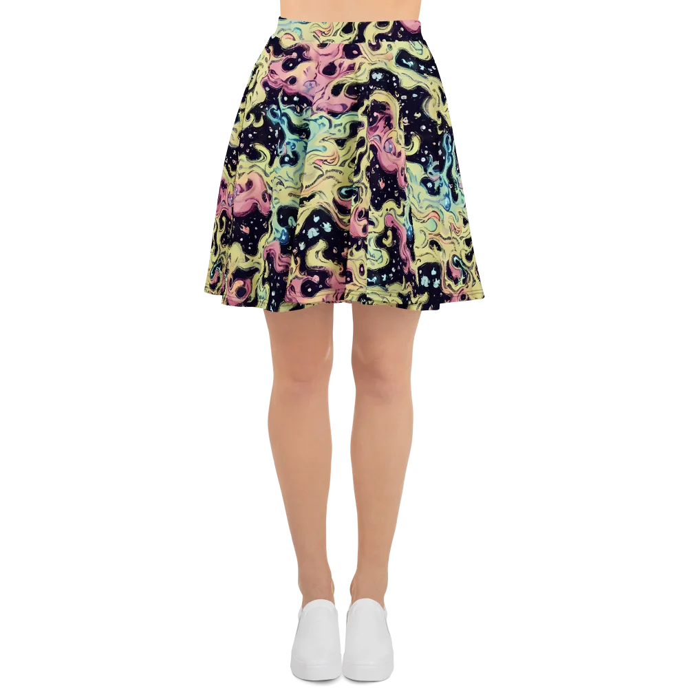 Neon Ink Tide on Skater Skirt — Front