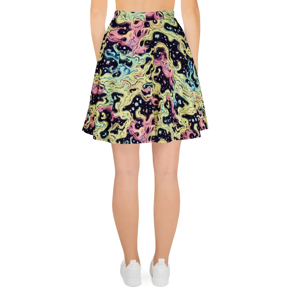 Neon Ink Tide on Skater Skirt — Back