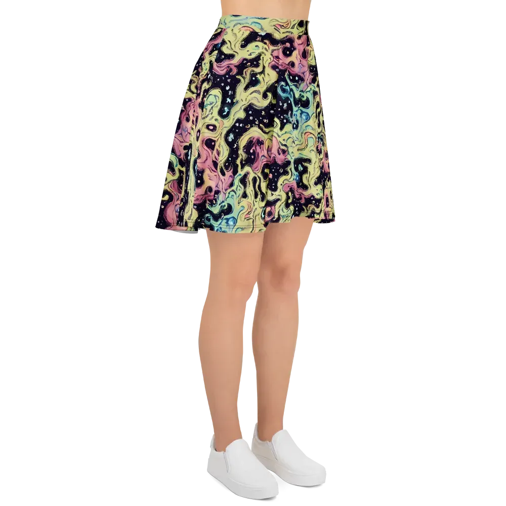 Neon Ink Tide on Skater Skirt — Right