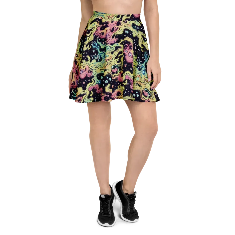 Neon Ink Tide on Skater Skirt — Front