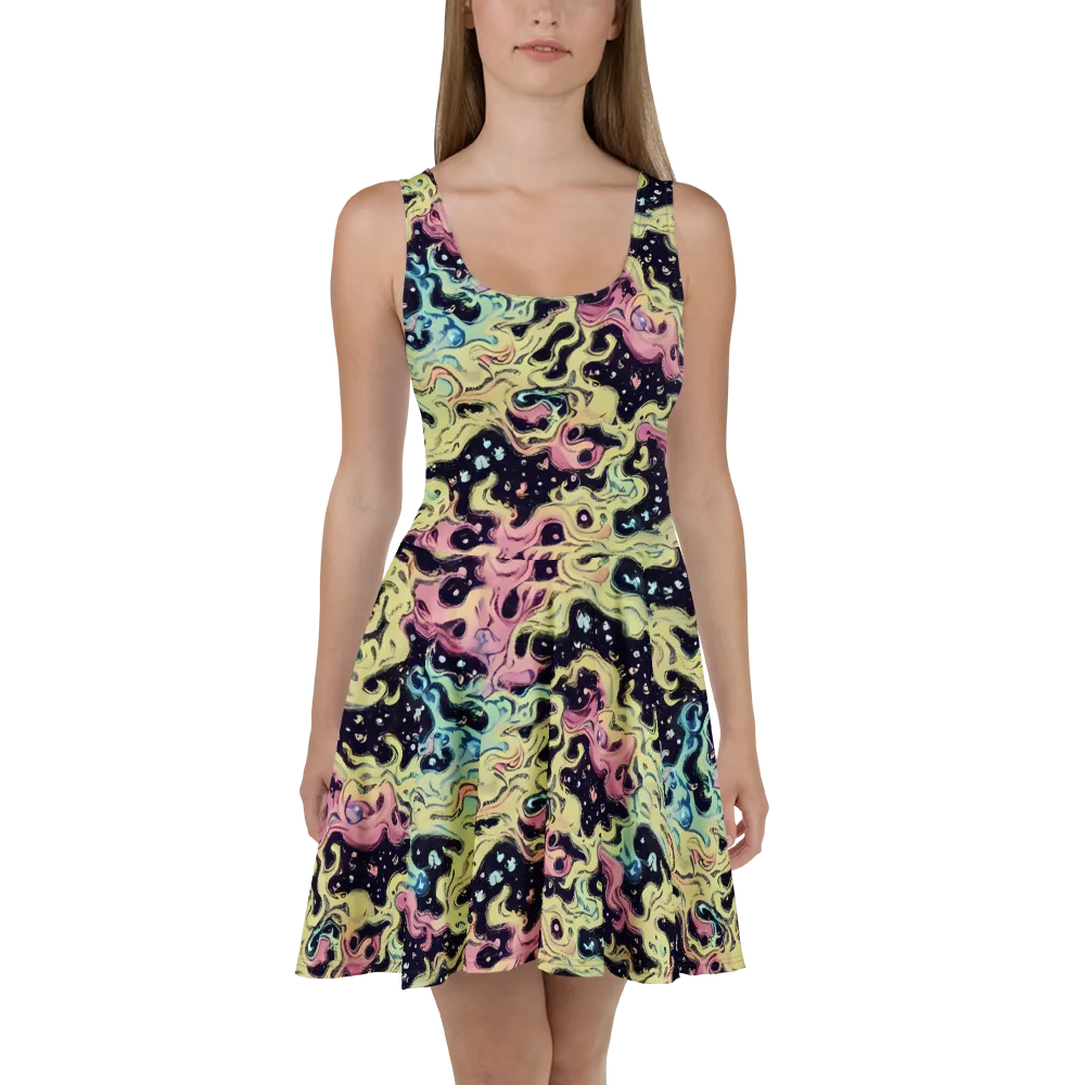 Neon Ink Tide on Skater Dress — Front