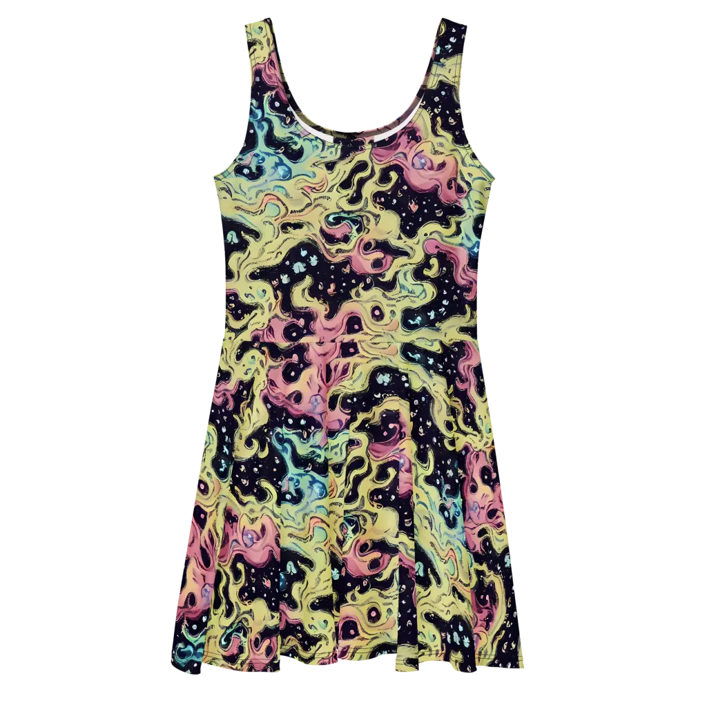 Neon Ink Tide on Skater Dress — Front