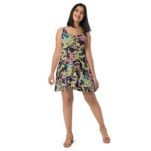 Neon Ink Tide on a Skater Dress