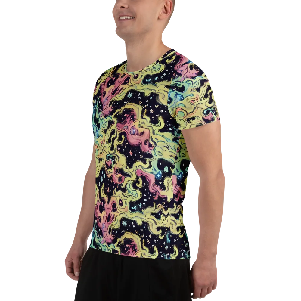 Neon Ink Tide on Men's Athletic T-Shirt — Left