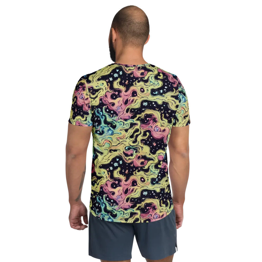 Neon Ink Tide on Men's Athletic T-Shirt — Back