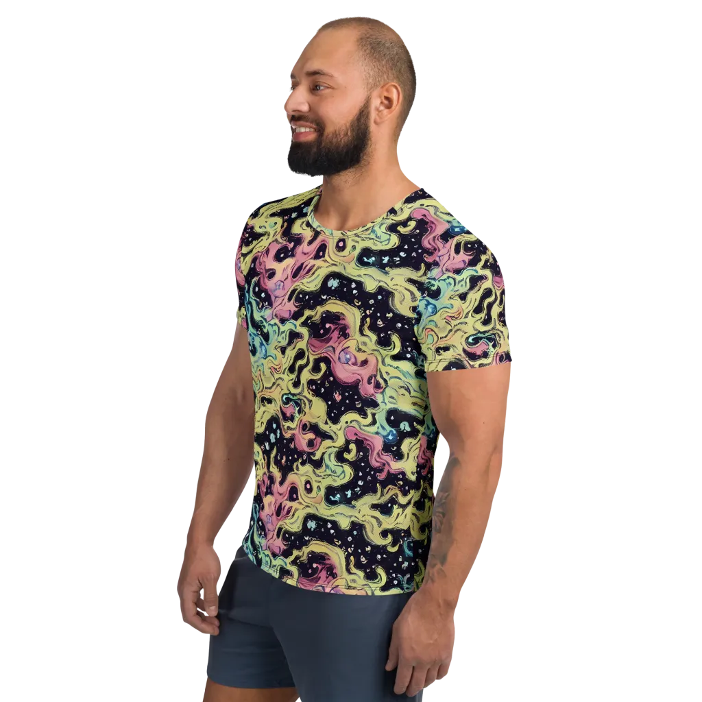 Neon Ink Tide on Men's Athletic T-Shirt — Left