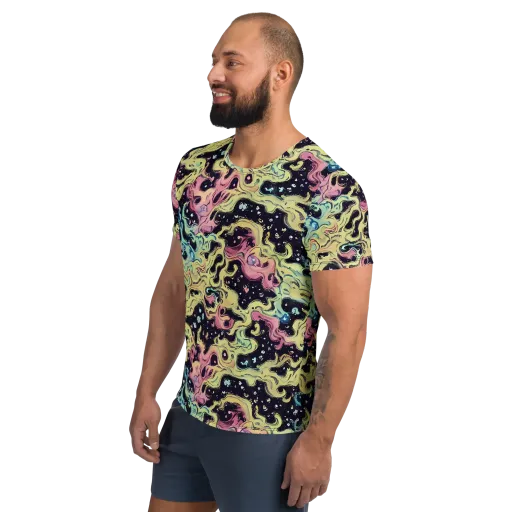 Neon Ink Tide on a Men's Athletic T-Shirt