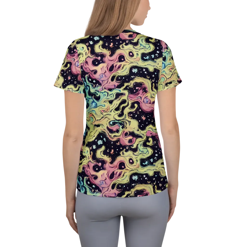 Neon Ink Tide on Women's Athletic T-Shirt — Back