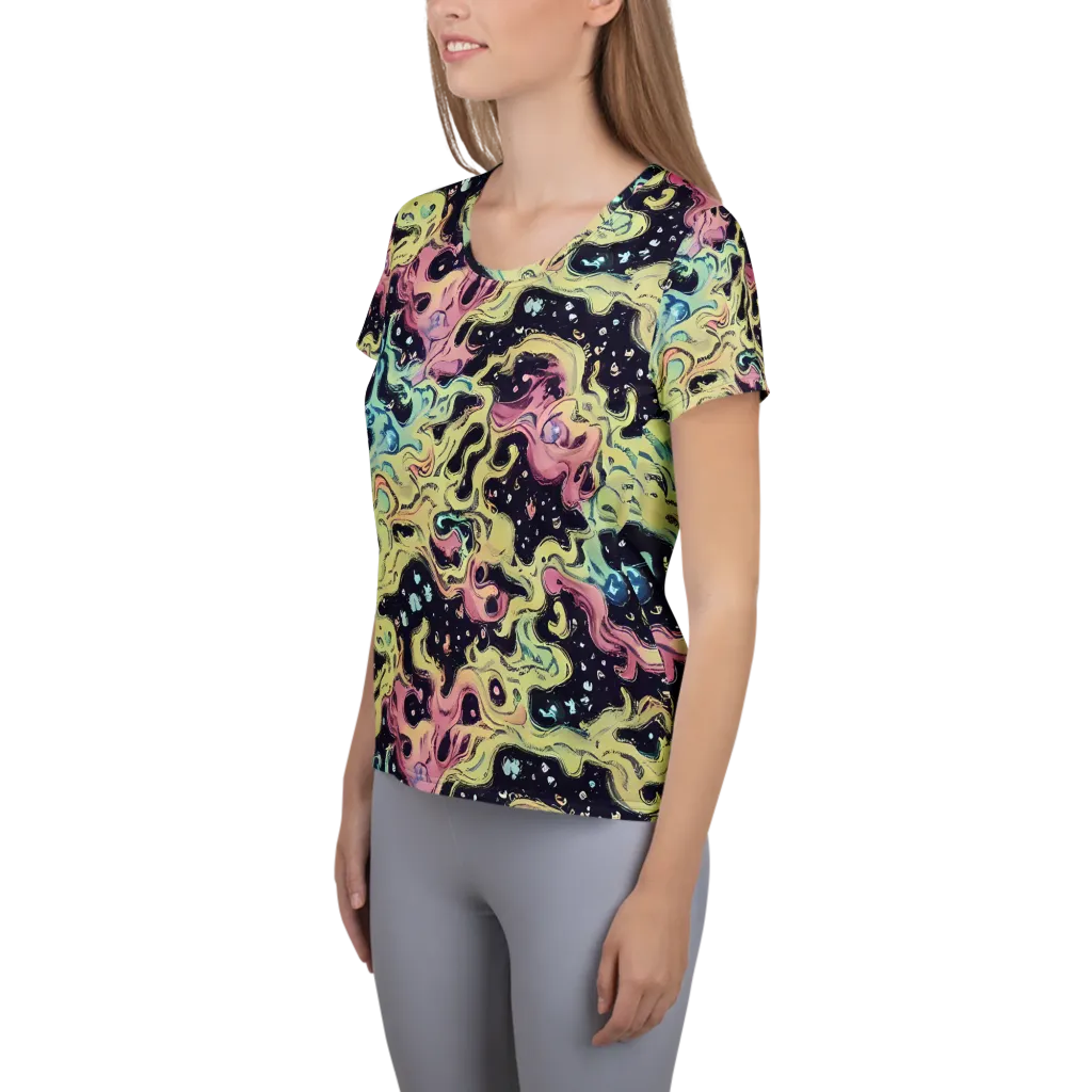 Neon Ink Tide on Women's Athletic T-Shirt — Left