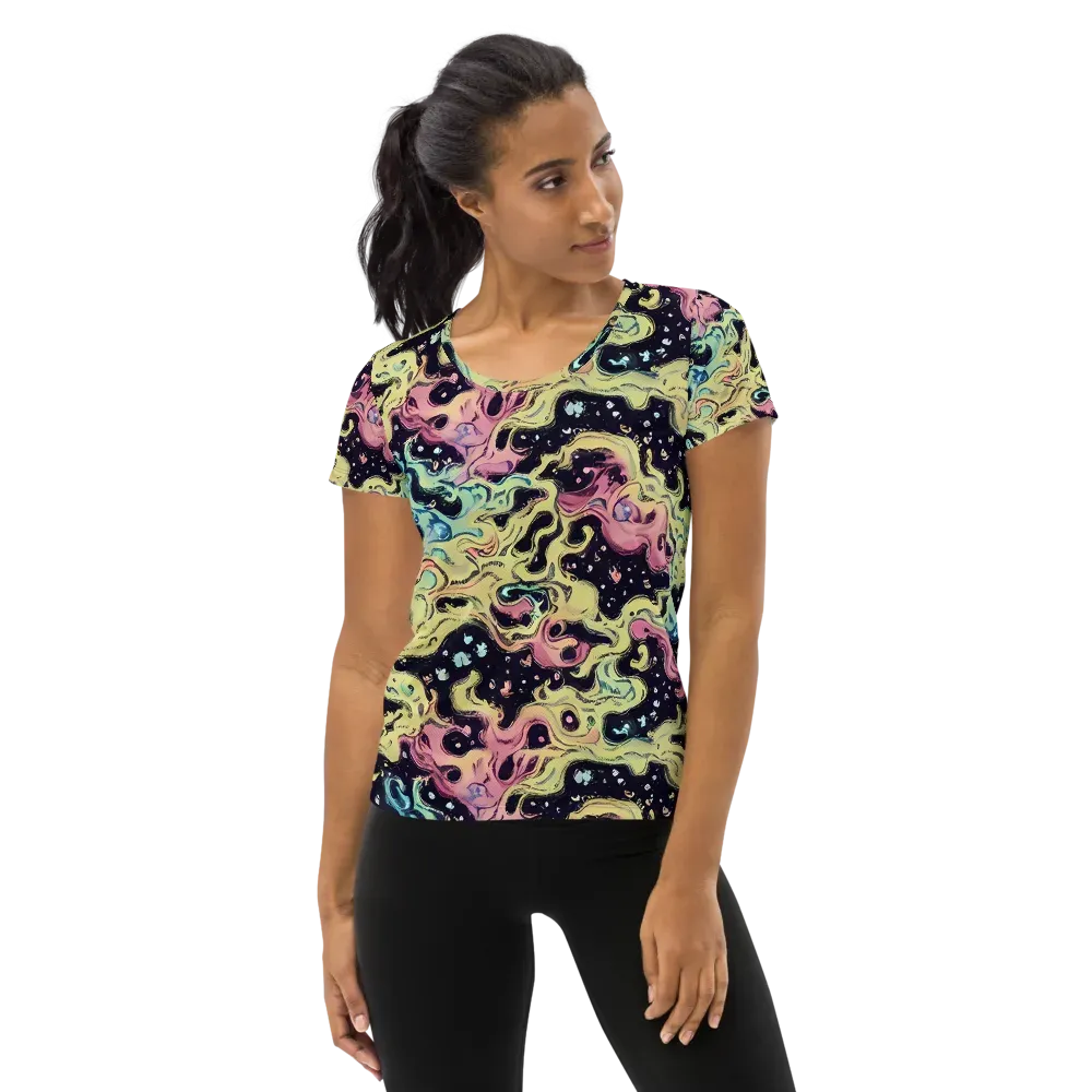 Neon Ink Tide on Women's Athletic T-Shirt — Front