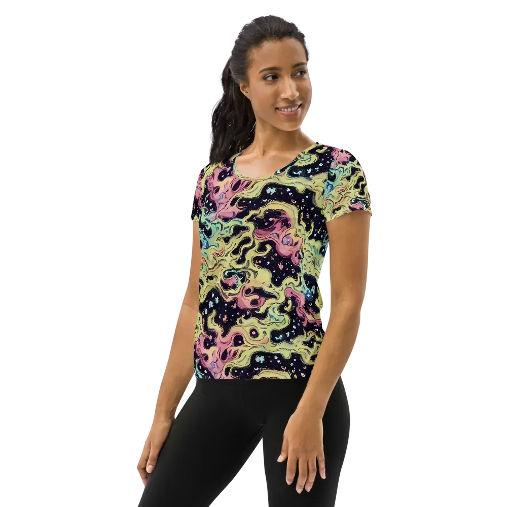 Neon Ink Tide on Women's Athletic T-Shirt — Left