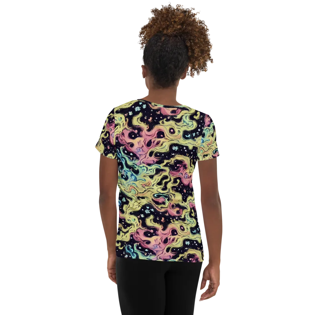 Neon Ink Tide on Women's Athletic T-Shirt — Back
