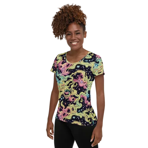 Neon Ink Tide on a Women's Athletic T-Shirt