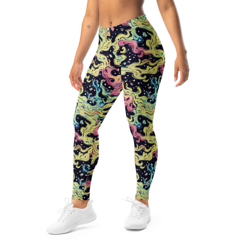 Neon Ink Tide on Leggings — Left Front
