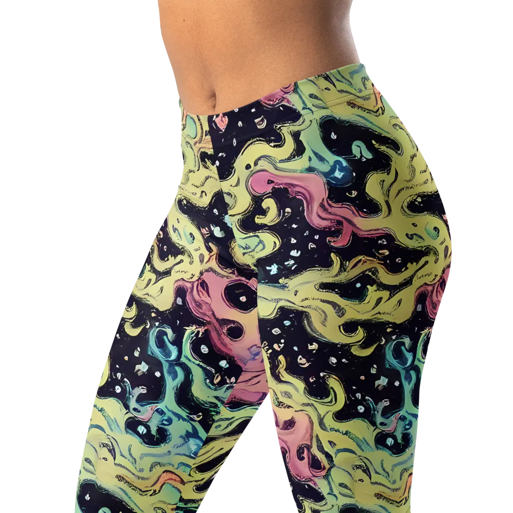 Neon Ink Tide on Leggings — Left Front