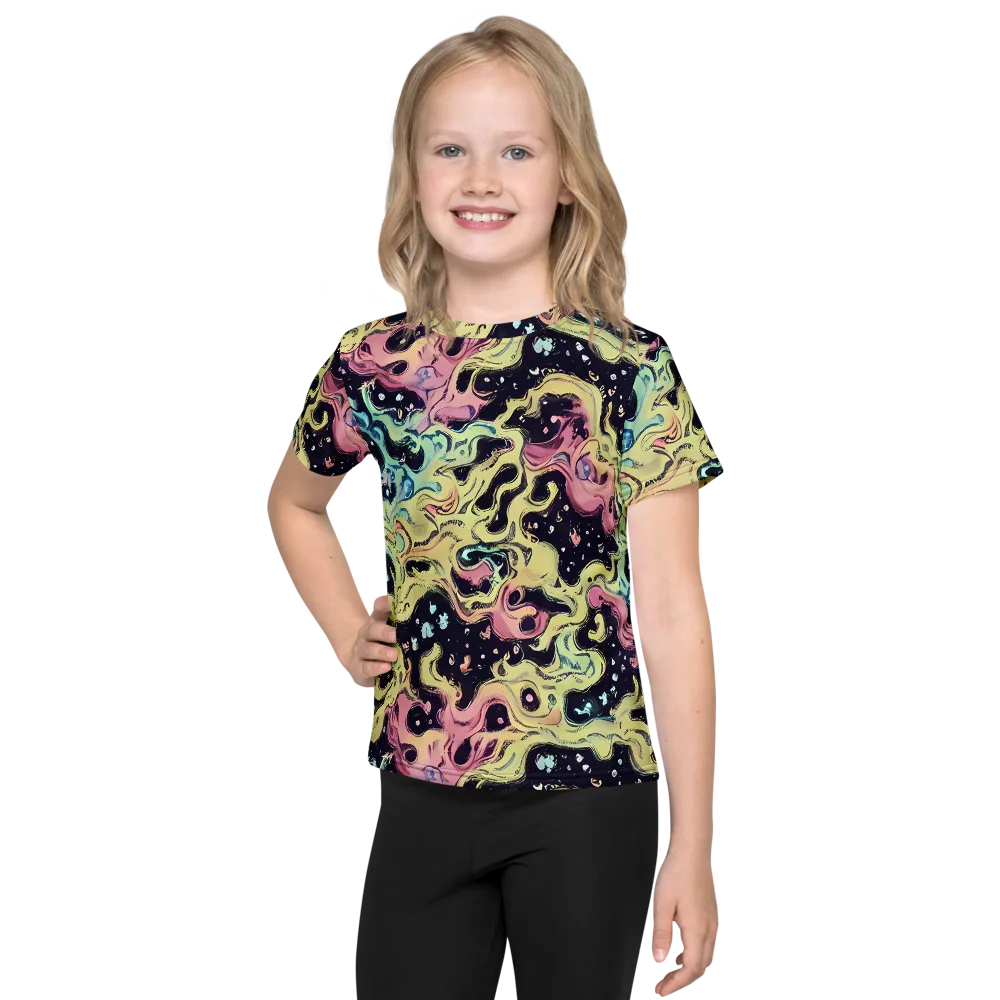 Neon Ink Tide on Kids Crew Neck T-Shirt — Front
