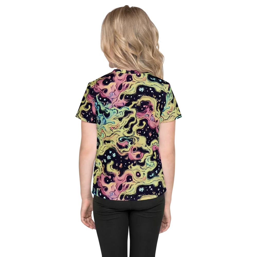 Neon Ink Tide on Kids Crew Neck T-Shirt — Back