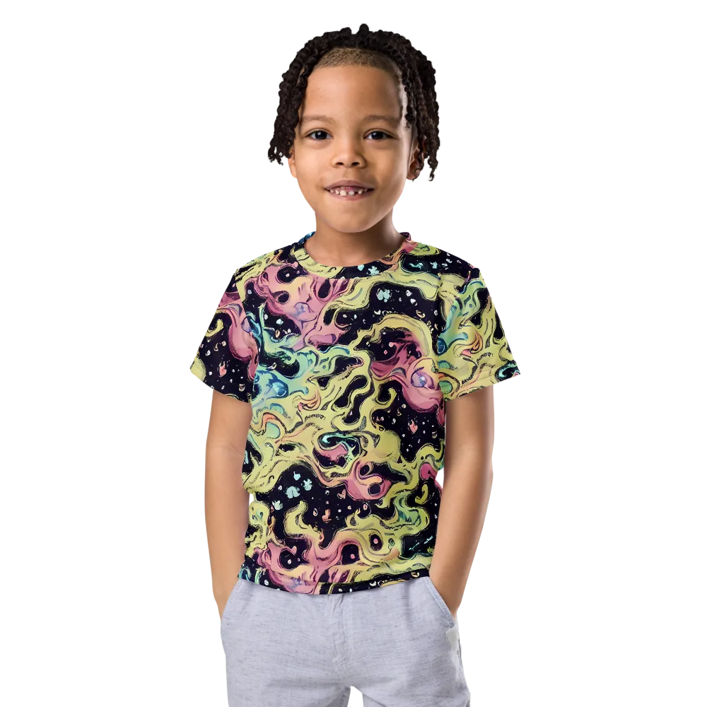 Neon Ink Tide on Kids Crew Neck T-Shirt — Front