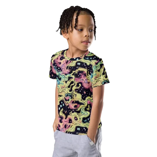 Neon Ink Tide on a Kids Crew Neck T-Shirt