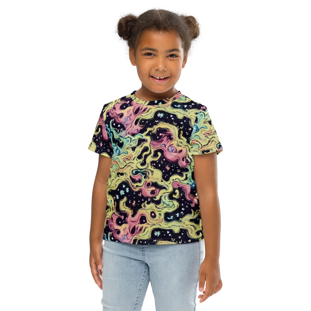 Neon Ink Tide on Kids Crew Neck T-Shirt — Front
