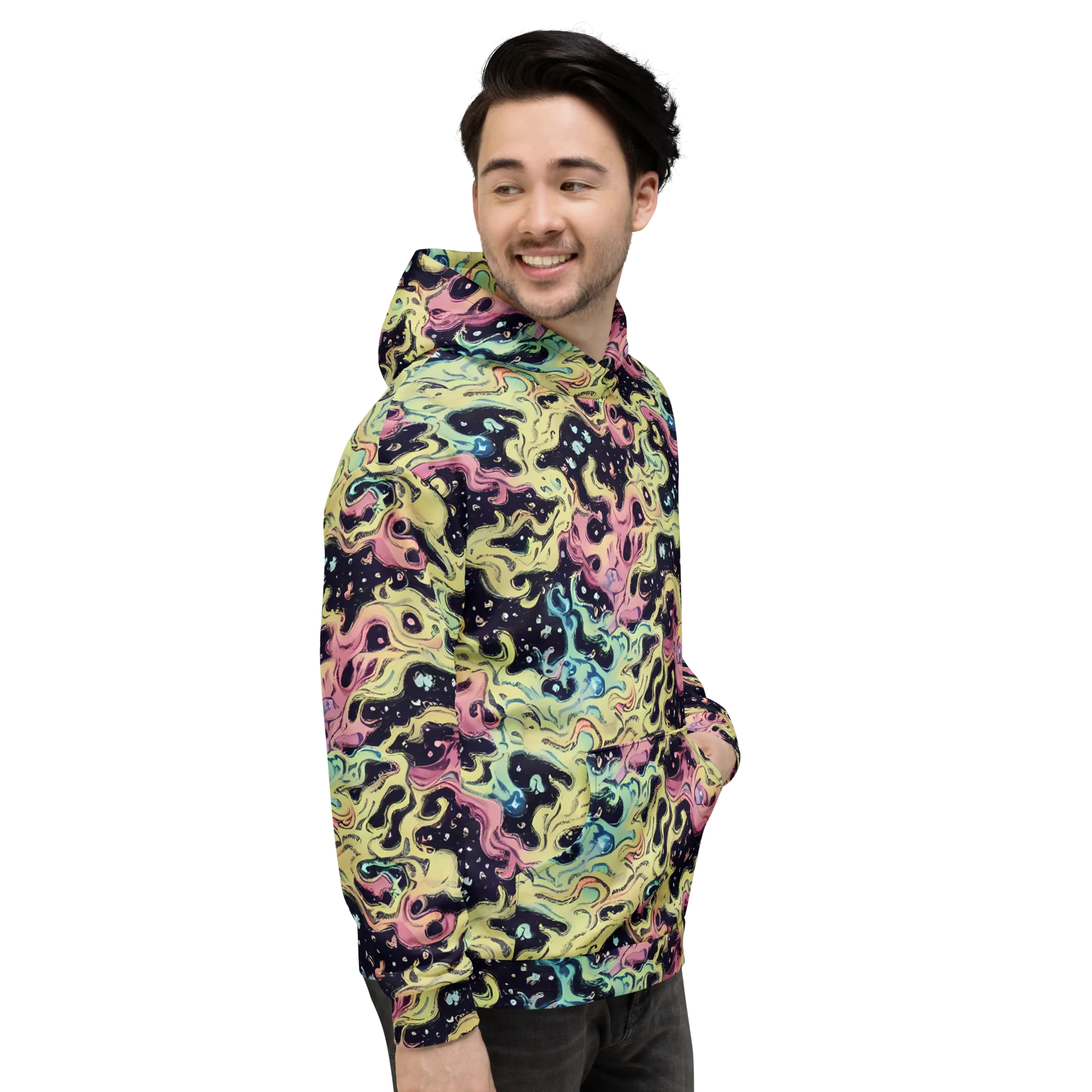 Neon Ink Tide on Hoodie — Right