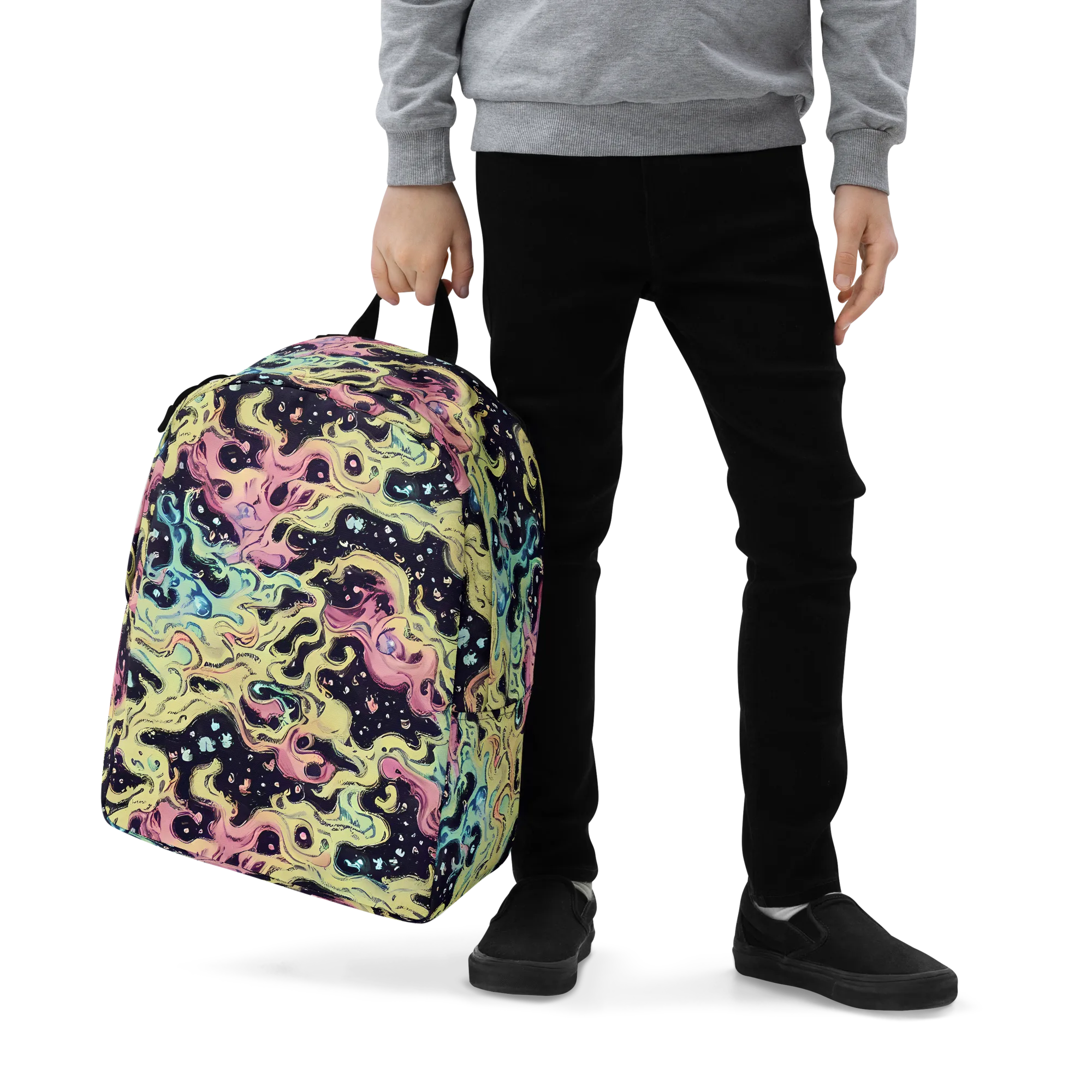 Neon Ink Tide on Minimalist Backpack — Zoomed-in