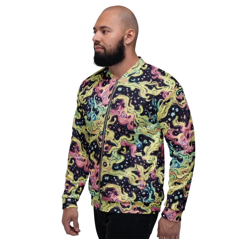 Neon Ink Tide on Bomber Jacket — Left