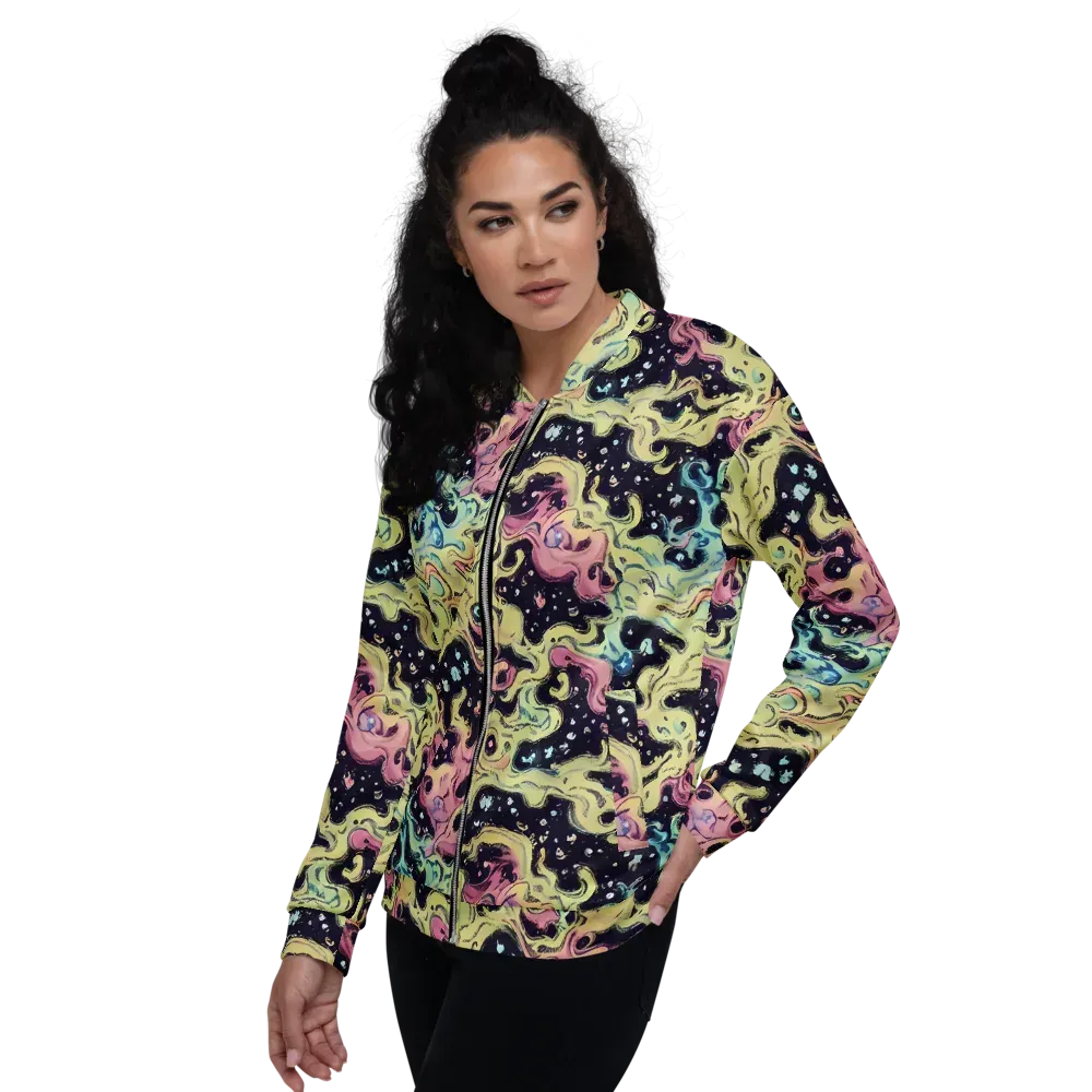 Neon Ink Tide on Bomber Jacket — Left