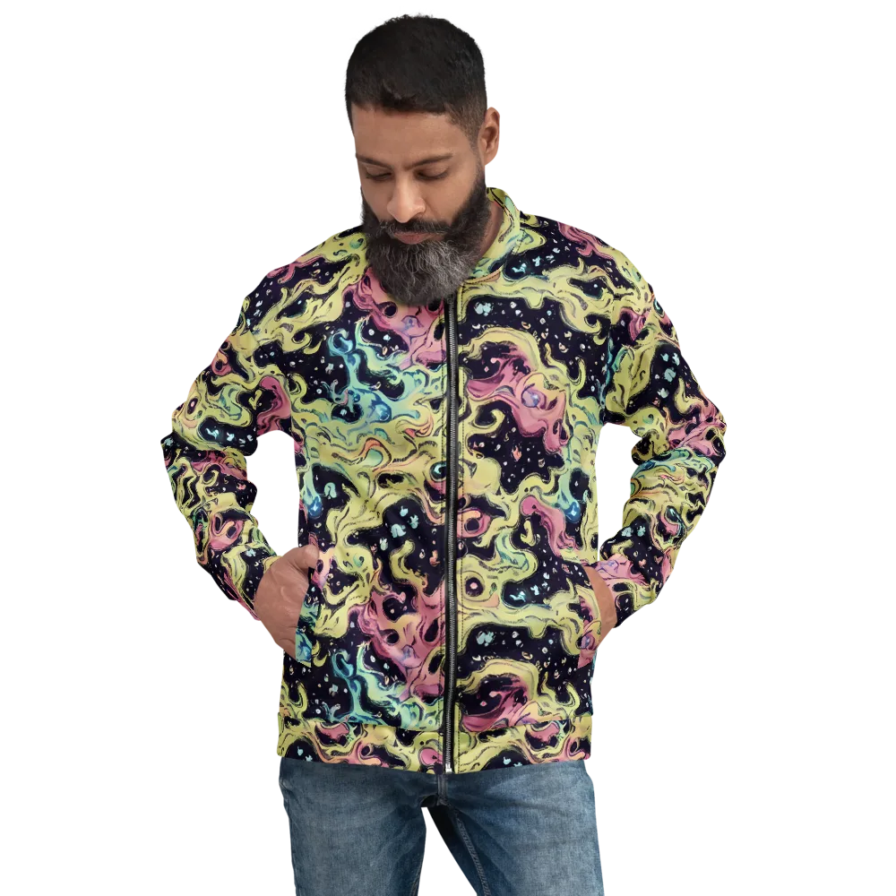 Neon Ink Tide on Bomber Jacket — Front