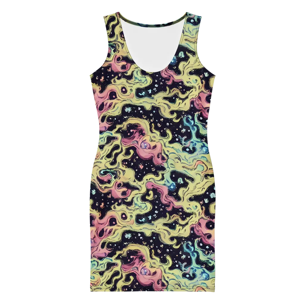 Neon Ink Tide on Bodycon Dress — Front