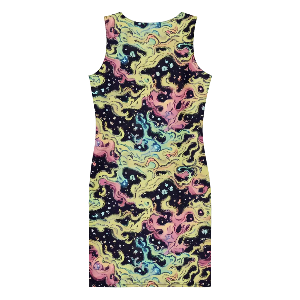 Neon Ink Tide on Bodycon Dress — Back